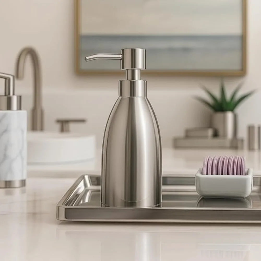 distributeur savon liquide argenté acier inoxydable moderne salle bain main shampooing gel