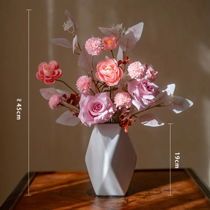 bouquet fleurs artificielles vase bleu foncé blanc crème modernes décoration intérieure mariage anniversaire