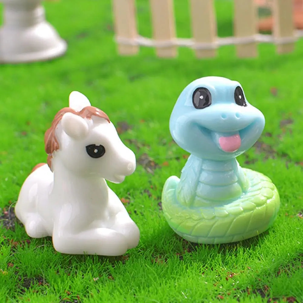 figurines animaux zodiaque résine finition mat cartoon mignon couleurs vives yeux noirs sourire rose