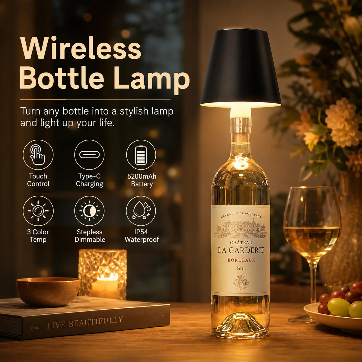 lampe led rechargeable rgb portable veilleuse moderne élégante noir transparent tactile