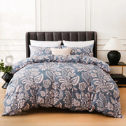 housse couette bleu foncé motif paisley taies oreillers ensemble literie moderne élégante fibres naturelles