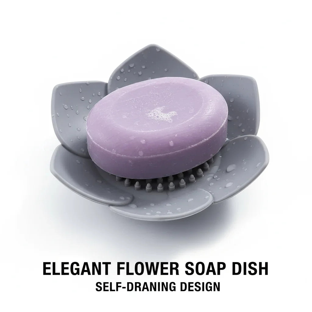 support savon moderne fleur relief gris bleu rose opaque salle bain portable silicone