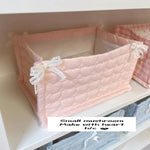 paniers rangement coton pois carreaux rayures ours rose clair blanc bleu clair beige texturé
