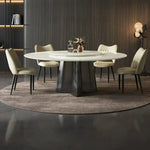 table ronde moderne marbre blanc gris chaises 120cm 130cm 135cm 150cm 160cm 180cm