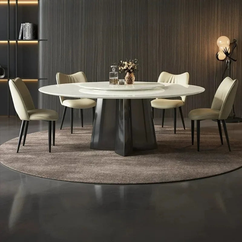 table ronde moderne marbre blanc gris chaises 120cm 130cm 135cm 150cm 160cm 180cm