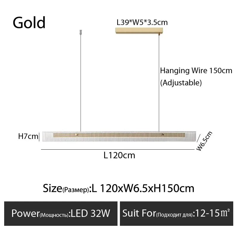 lampe suspendue moderne noir doré rayures horizontales câble électrique salon chambre restaurant cuisine