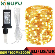 guirlande lumineuse led 100m flexible jaune argent fil transformateur noir decorations noel jardin intérieur