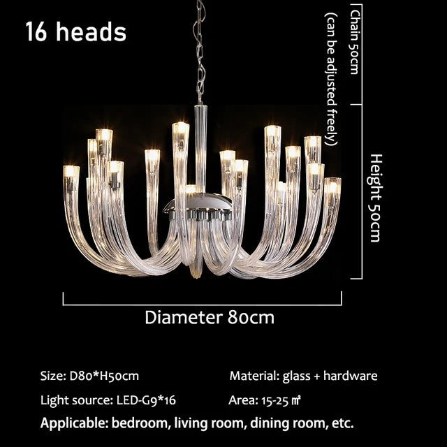 lustre contemporain transparent tubulaire suspension salon chambre ampoules led 15 30mètres carrés