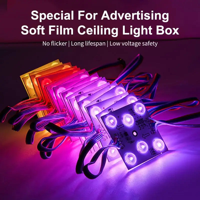 boîte lumière publicité led blanc moderne adhésif six leds câbles rouge blanc bleu variable