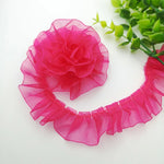 ruban plissé polyester nylon largeur 25mm dentelle organza écologique élastique soluble eau bleu rose