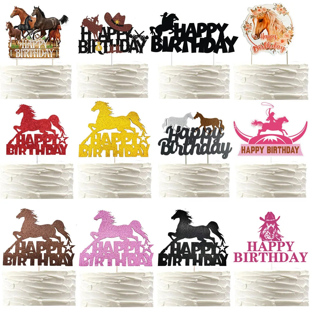 décoration gâteau happy birthday chevaux thème western rouge doré anniversaire enfant festive