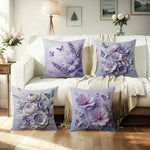taies d'oreiller violet fleurs papillons moderne polyester 45x45cm zipper closure décoration chambre coucher maison