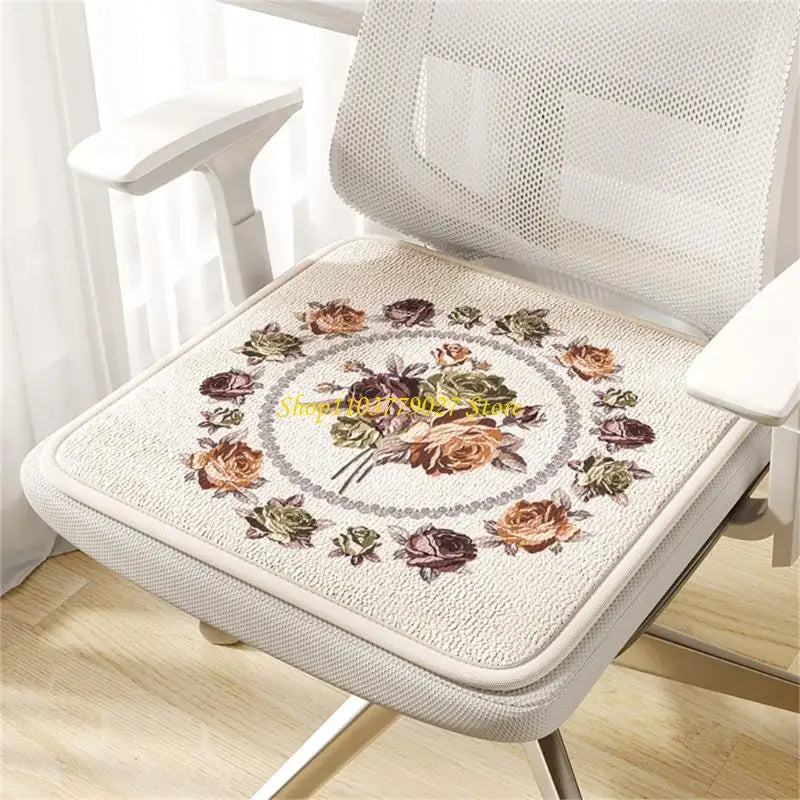 coussin chaise mousse mémoire forme carrée classique fleurs bordure ornée rouge gris