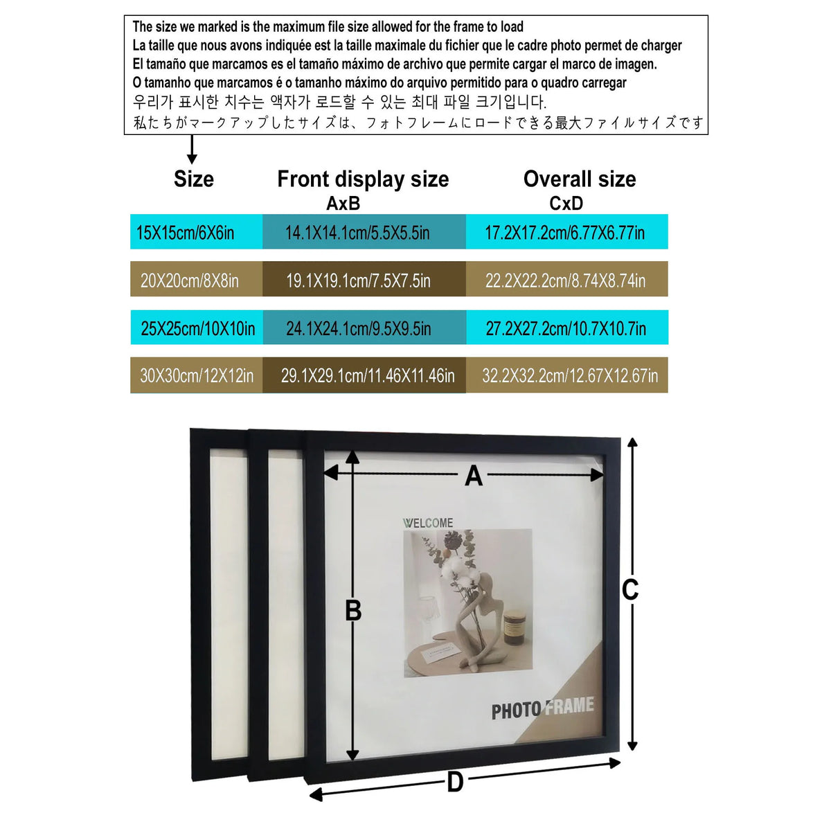 cadres photo modernes noir blanc bois 15x15cm 20x20cm 25x25cm 30x30cm mur