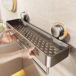 étagère murale gris perforée moderne ventouse salle bain shampoing savon cosmétiques