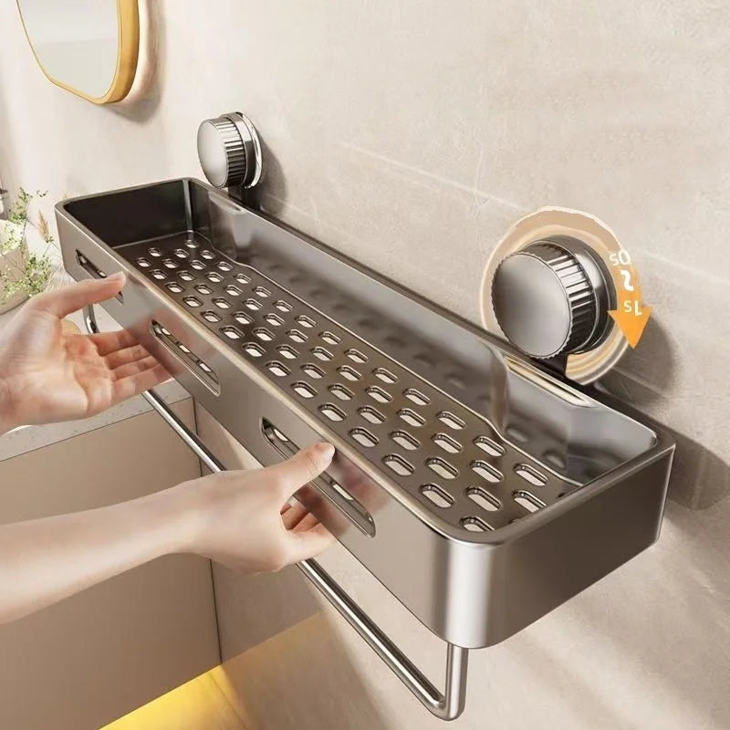 étagère murale gris perforée moderne ventouse salle bain shampoing savon cosmétiques
