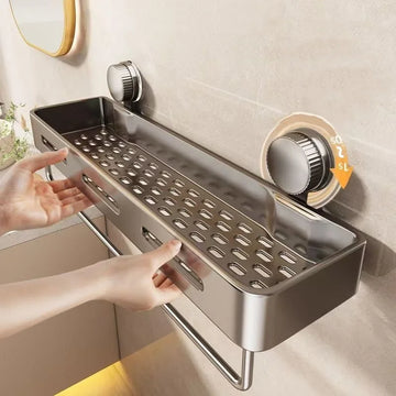 étagère murale gris perforée moderne ventouse salle bain shampoing savon cosmétiques