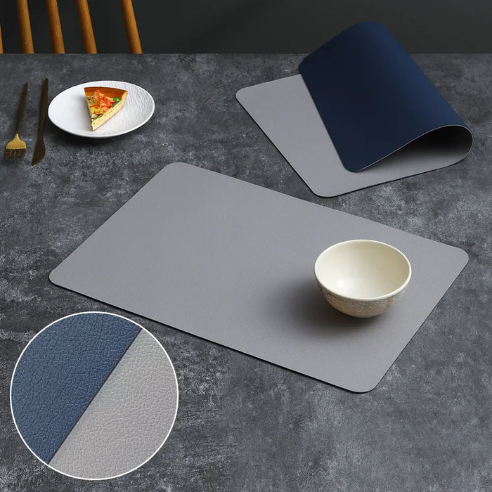 tapis table simili cuir bleu marine vert olive marron foncé gris clair moderne assiettes