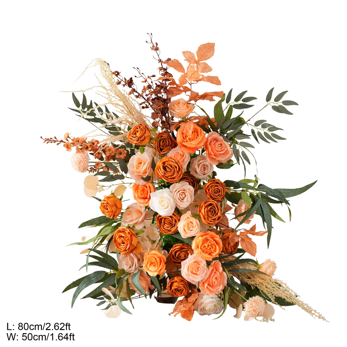 arche décorative boho chic fleurs artificielles orange feuilles vertes franges blanches extérieur mariage anniversaireévénement