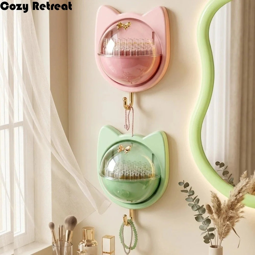boîte rangement mural oreilles chat transparent réutilisable moderne salle bain maquillage vert rose beige