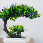 décoration intérieure bonsaï artificiel vert violet orange noir pot blanc mousse verte classique table