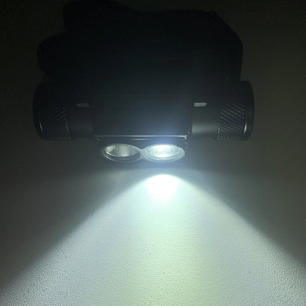 lampe frontale rechargeable led bleue blanc pêche chasse camping ipx4 bandes élastiques