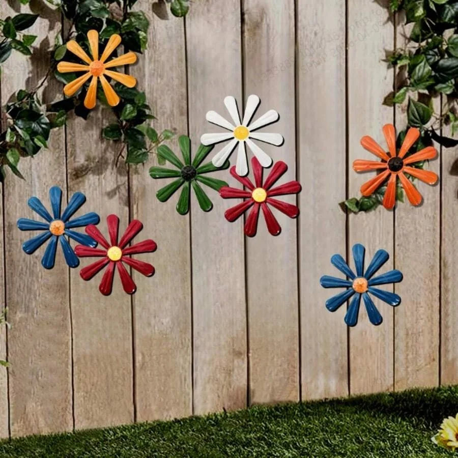 décorations murales fleurs métal couleurs vives marguerites vintage pop art moderneintérieur extérieur