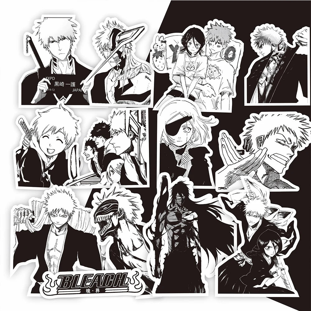 sticker anime bleach personnages textes adhésifs collection noirs blancs bricolage téléphone portable