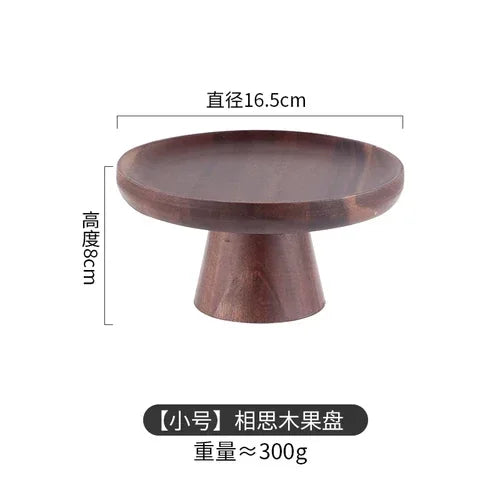 plateau fruits bois marron moderne diamètre 16.5cm hauteur 8cm fourchette petit taille salon exposition