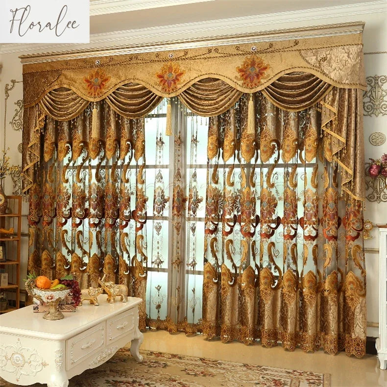 rideau floral classique beige rouge jabot swag opacité large choix dimensions
