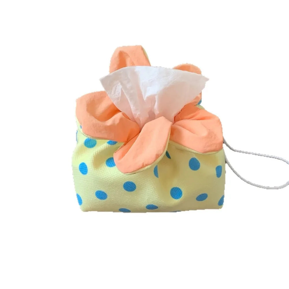 sac mouchoirs moderne jaune points bleus tissu souple bleu orange pratique