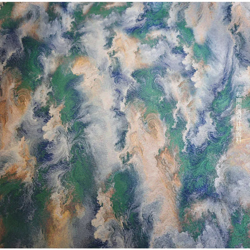 tissu polyester marbré vert bleu beige moderne artistique 150cm large opacité 230g/mètre respirant