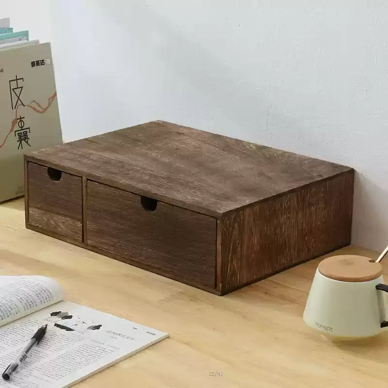 boîte tiroirs rangement bois marron minimaliste tiroirs organisation makeup retro japonais