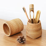 panier tressé rotin marron clair organisation cuisine rustique multifonctionnel almacenamiento