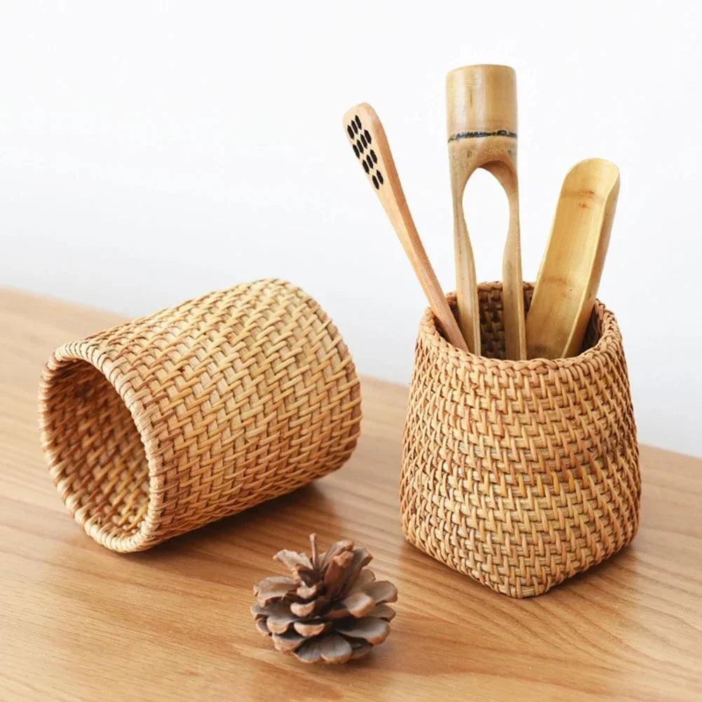 panier tressé rotin marron clair organisation cuisine rustique multifonctionnel almacenamiento