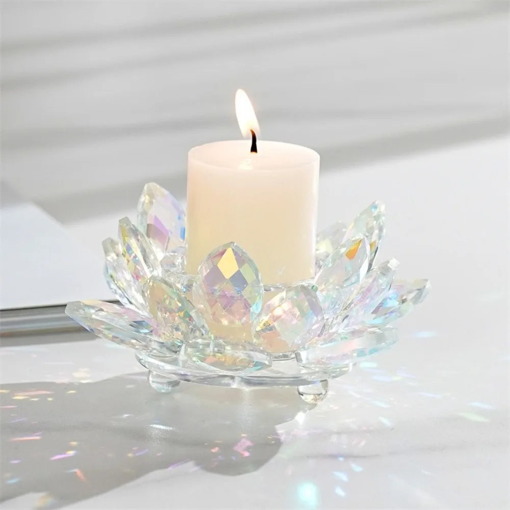 support bougie moderne transparent fleur lotus multicolore rose marron violet élégant décoration intérieure bougies
