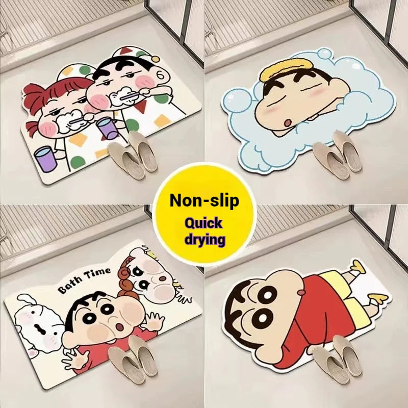 tapis bain absorbant eau rapide sec cartoon personnages shin chan géométrique bulles antidérapant
