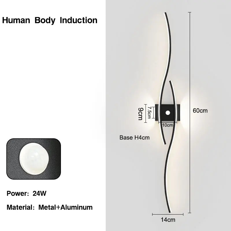 applique murale led moderne minimaliste noir blanc doré élégante chambre salon entrée étude