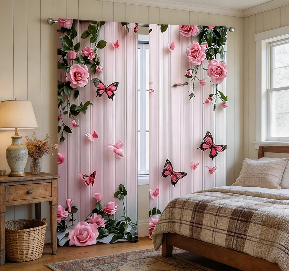 rideau rose clair papillons moderne résistant l'eau 100% polyester 60x150cm