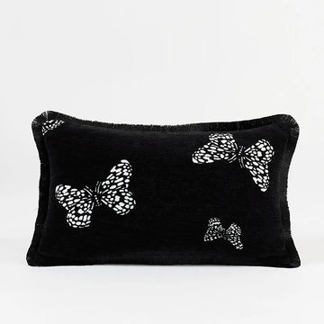 housse coussin carrée jacquard motif floral noir blanc décoration maison contemporain