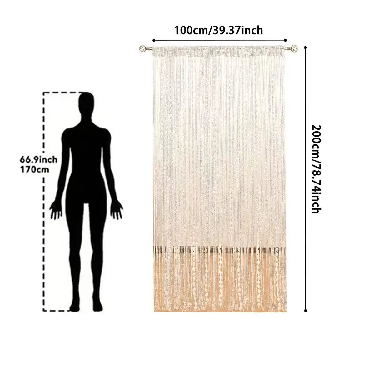 rideau moderne bohème blanc beige rayures pompons fenetre exterieure minimaliste