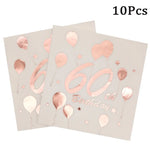 serviettes papier anniversaire rose pâle ballons chiffres étoiles effet métallique 30 40 50 60