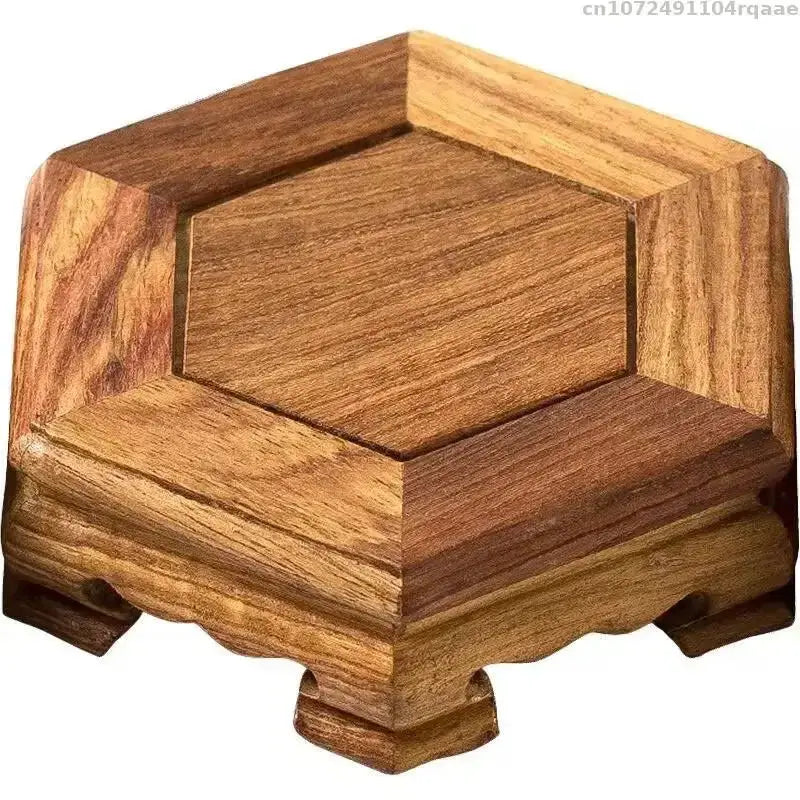 présentoir bois hexagonal vintage base sculpture pot fleur décoration artisanal statuettes bouddha vases motifs