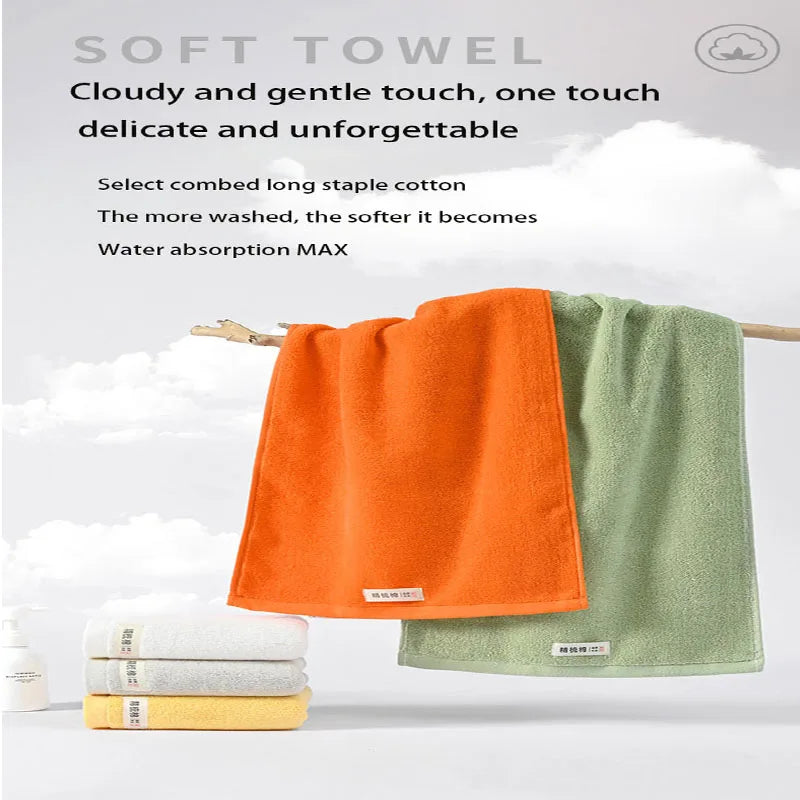 serviettes bain coton douces absorber vert clair jaune gris orange blanc texture duveteuse moderne