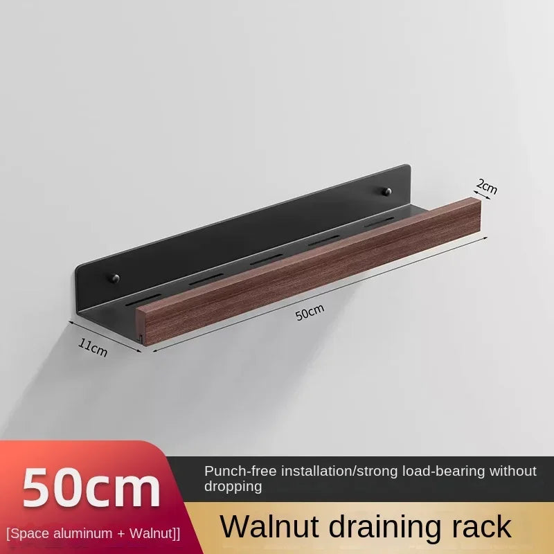 étagère murale bois noir moderne double niveau salle bain fixations vis support rangement