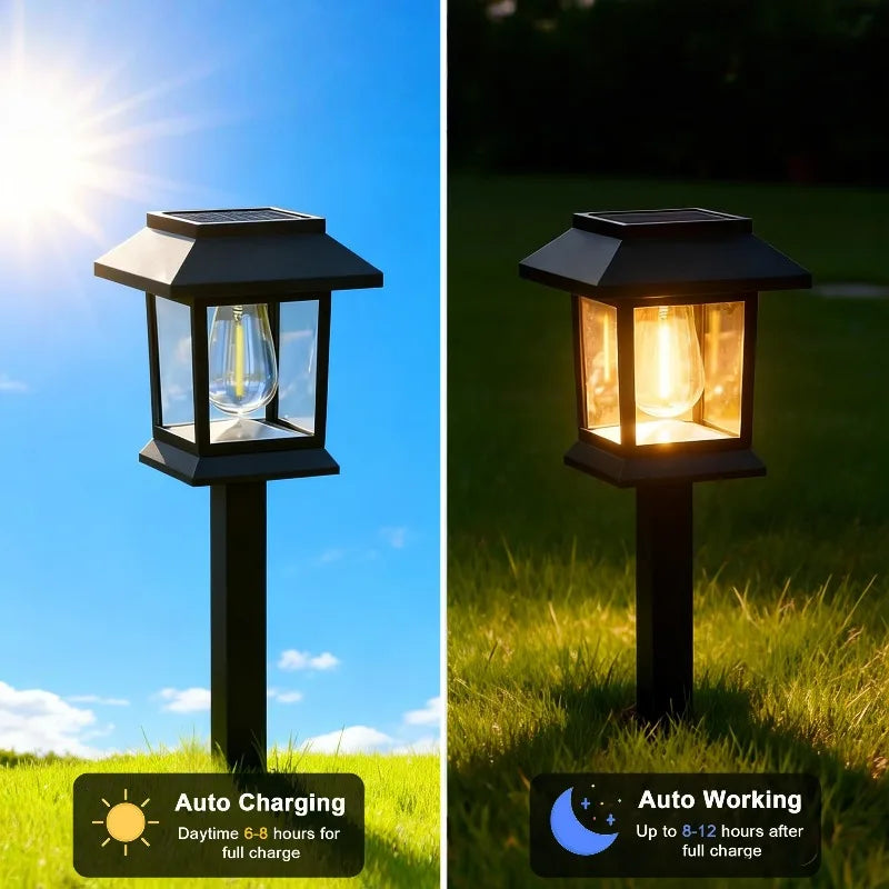 lampes solaires led modernes noires transparentes allées chemins jardins étanches 12 pack