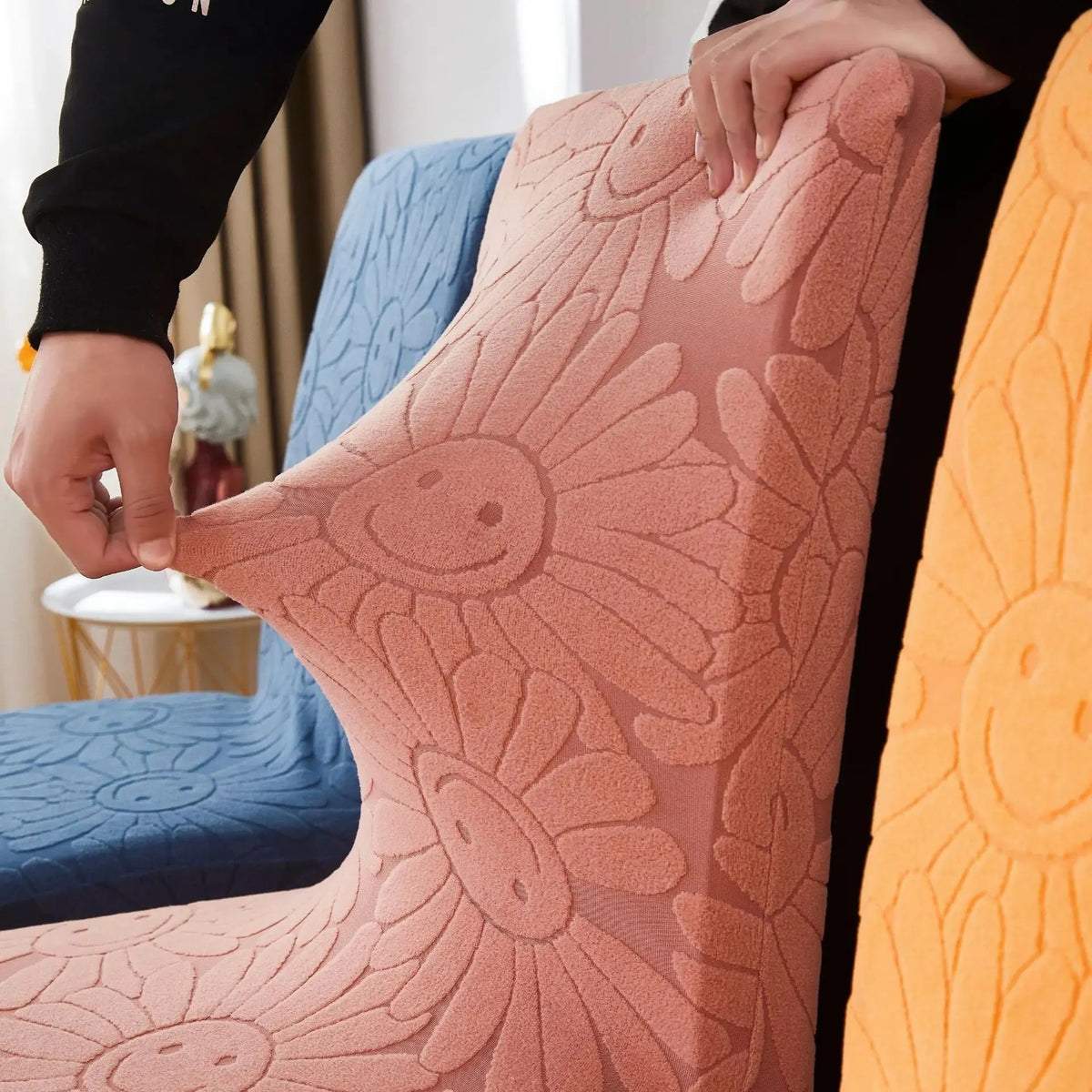 housse chaise rose bleu orange fleurs souriant moderne elasthanne polyester