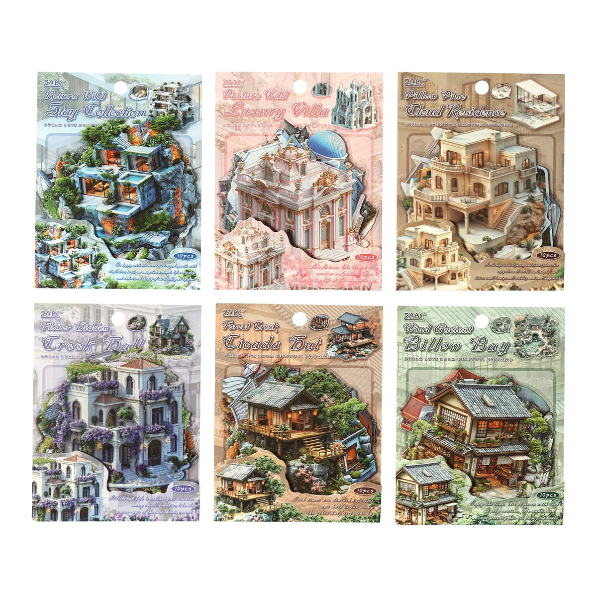 autocollants deco maison miniatures paysages scrapbooking etiquettes journal artisanal details architectural jardins voiles instructions