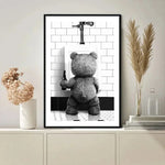 affiche décoration salle bains ours mignon noir blanc impression toile sans cadre dimension 20x30cm