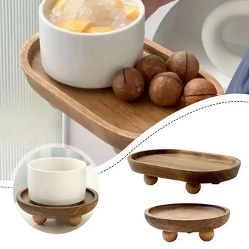 plateau bois marron clair ovale rangement décoration minimaliste pieds ronds bijoux clés support aromathérapie